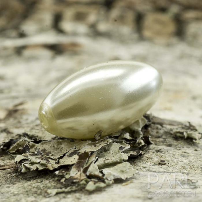 Vaxad glaspärla Ris 16x8 mm, Gräddvit (10st)