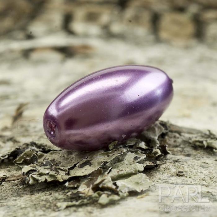 Vaxad glaspärla Ris 16x8 mm, Ljuslila (10st)