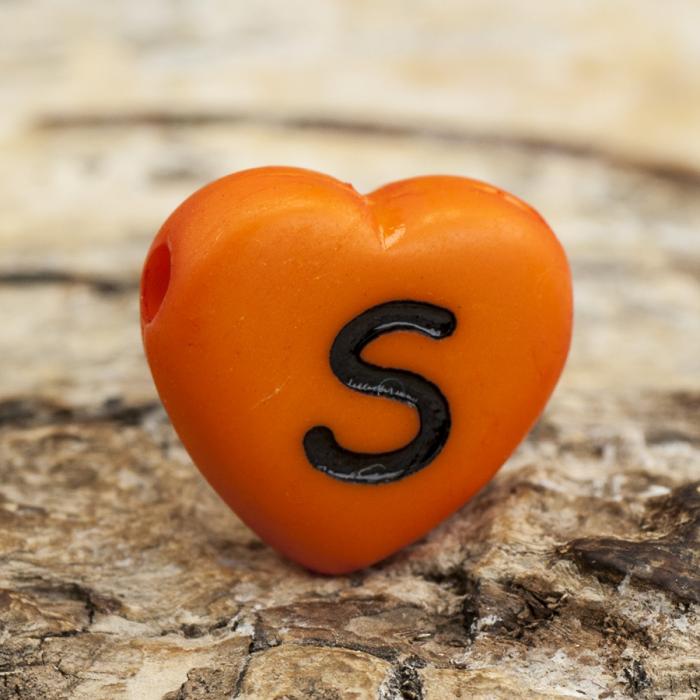 Bokstavspärla hjärtformad S 11x12 mm, Orange (5st)