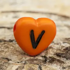 Bokstavspärla hjärtformad V 11x12 mm, Orange (5st)