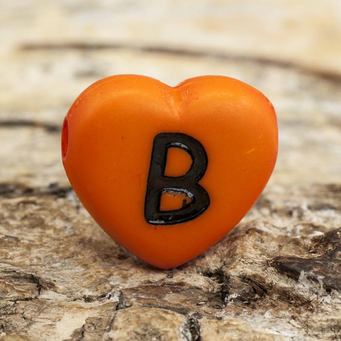 Bokstavspärla hjärtformad B 11x12 mm, Orange (5st)