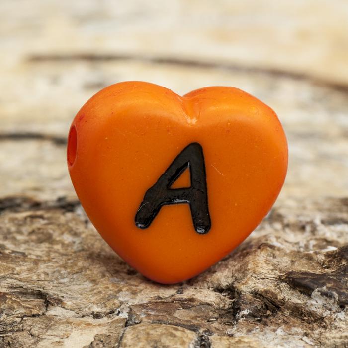 Bokstavspärla hjärtformad A 11x12 mm, Orange (5st)