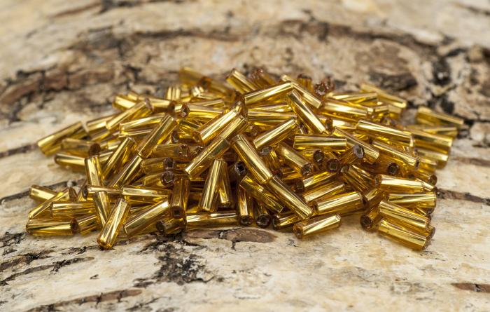 Bugle Beads Silverlined Twist 2x7 mm, Guldfärg (20g)
