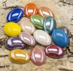 Cabochon Pärlemorskimmer glas 13x18 mm, Färgmix (5st)