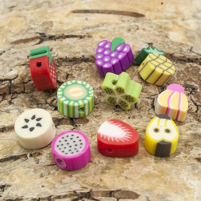 Polymerpärla Frukt, Pastellmix (10st)