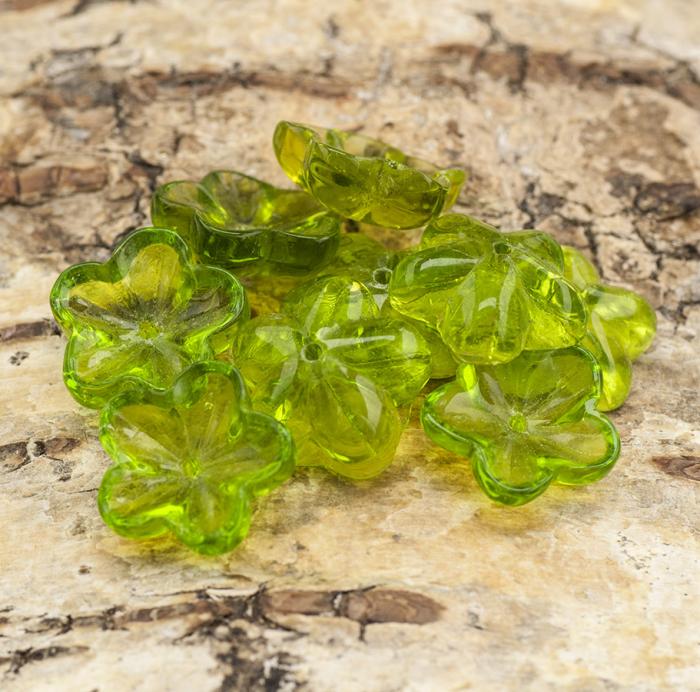 Glaspärla Blomma 5x14 mm, Grön (10st)