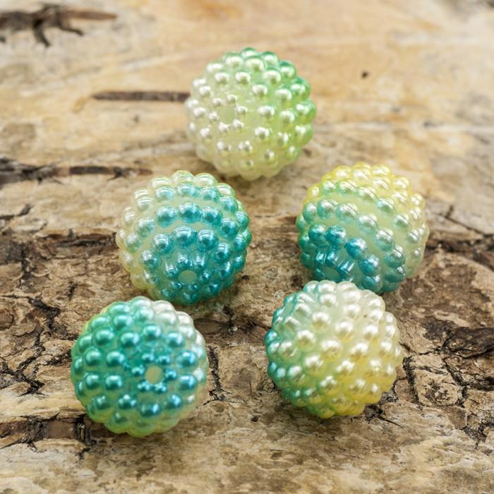 Bubbelpärla 12 mm, Champagnegul/Turkos (5st)