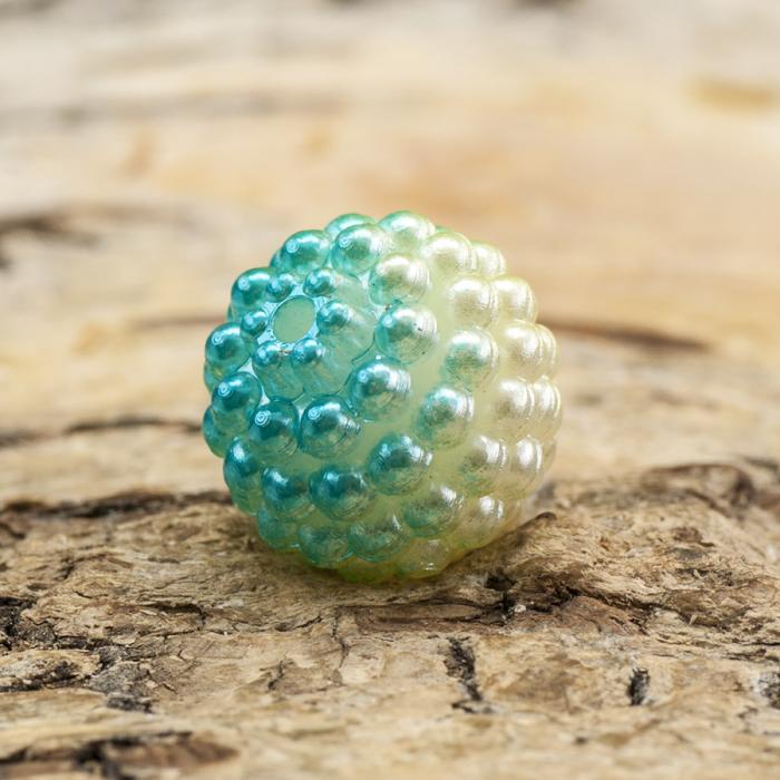 Bubbelpärla 12 mm, Champagnegul/Turkos (5st)
