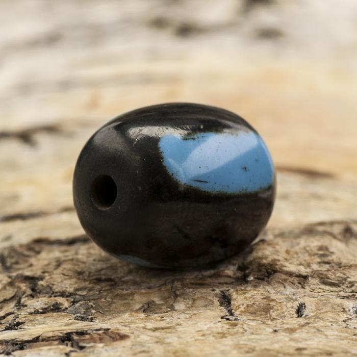 Träpärla 13x15 mm, Svart/Blå (5st)