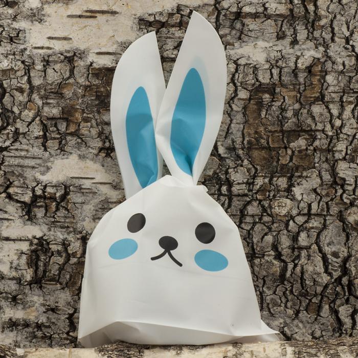 Plastpåse Kanin 10x18 cm, Vit/Turkos (10st)