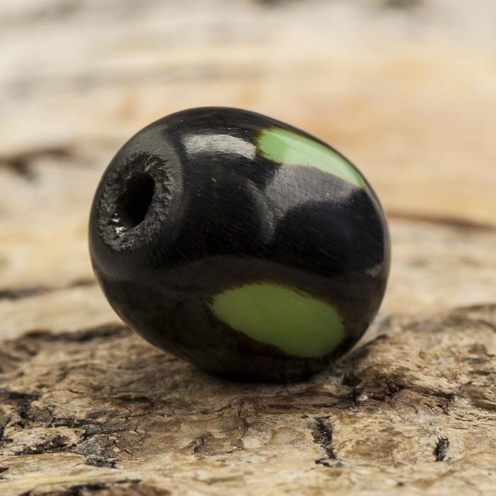 Träpärla 13x15 mm, Svart/Grön (5st)