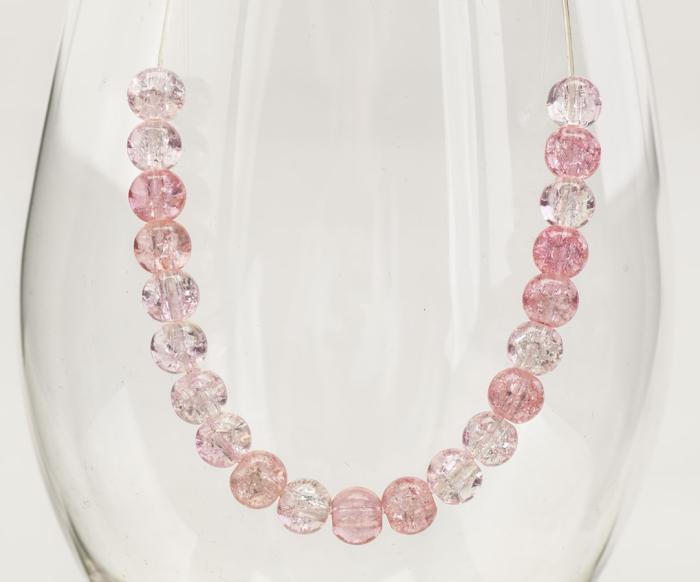 Krackelerad glaspärla rund 6 mm, Rosa/Klar (40st)