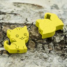 Katt i tr&auml; 17x16x5 mm, Gul (st)