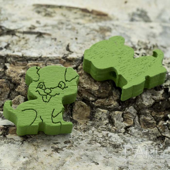 Hund i trä 17x17x5 mm, Grön (st)