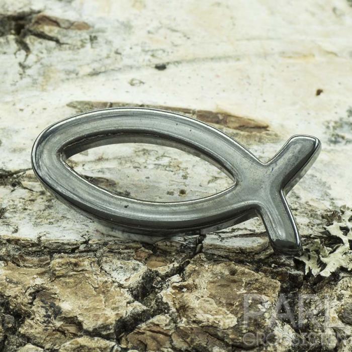 Hänge Jesusfisk hematit 28x13 mm, Hematit (5st)