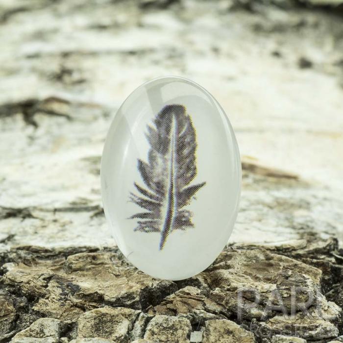 Cabochon Fjäder glas 13x18 mm, Klar/Svartvit (st)
