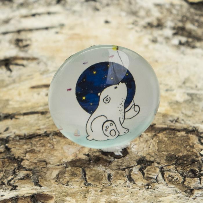 Cabochon Isbjörn/Universum 25 mm, Vit/Blå (st)