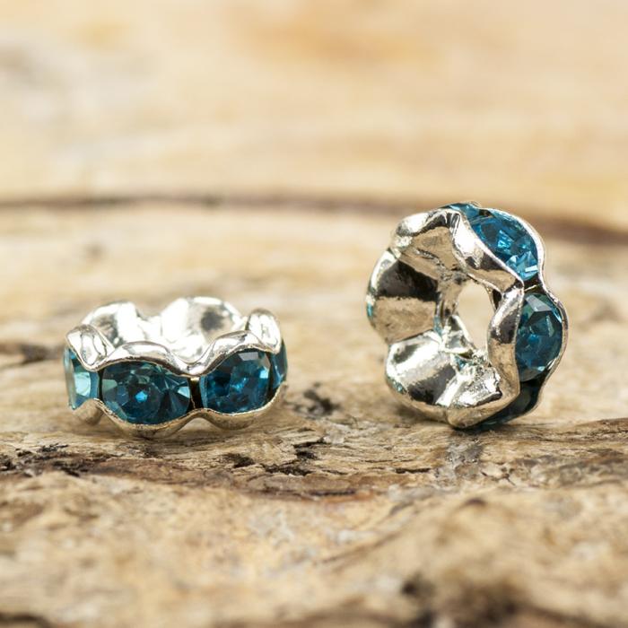 Mellandel Strassrondell 6 mm, Turkos/Silverfärg (5st)