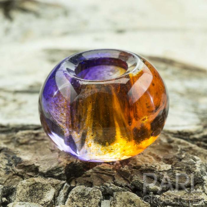 Ormlänkspärla i glas 15x10 mm, Lila/Röd (st)