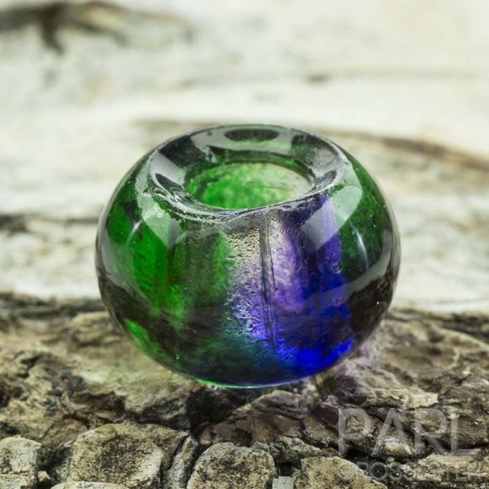 Ormlänkspärla i glas 15x10 mm, Lila/Grön (st)