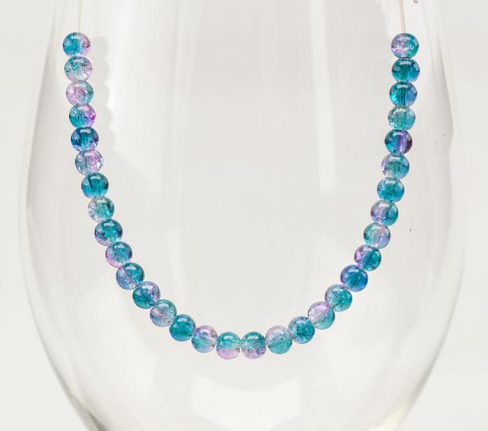 Krackelerad glaspärla rund 4 mm, Turkos/Rosa (60st)