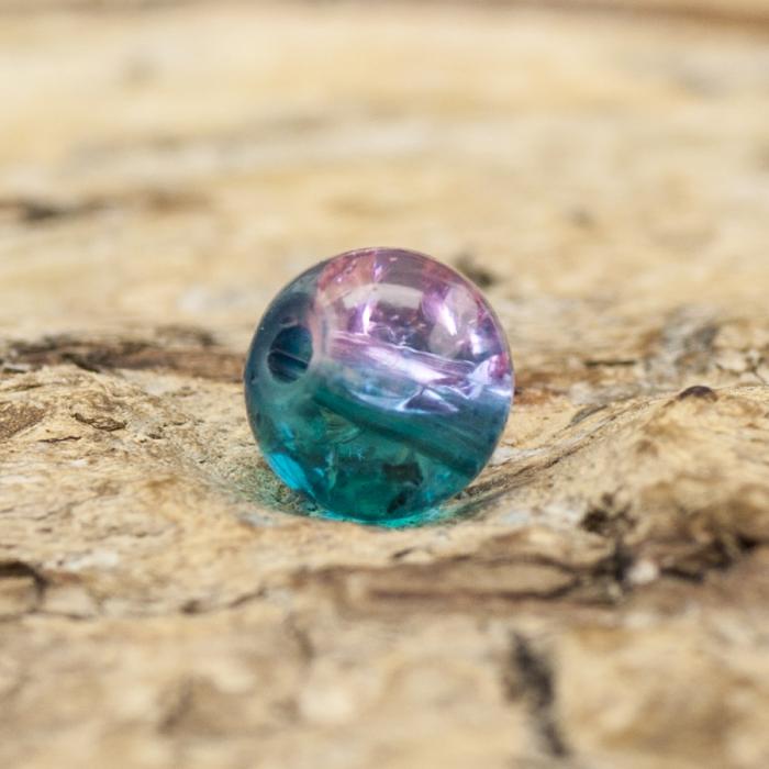 Krackelerad glaspärla rund 4 mm, Turkos/Rosa (60st)