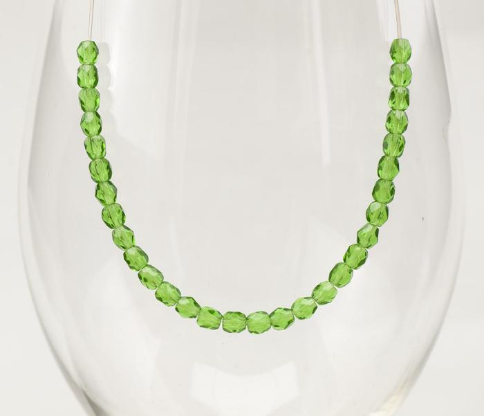 Glaspärla facetterad 3,5x4 mm, Grön (30st)