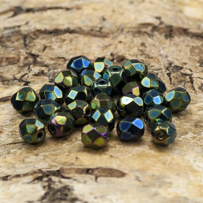 Glaspärla facetterad 4,5x5 mm, Grönmulti (25st)