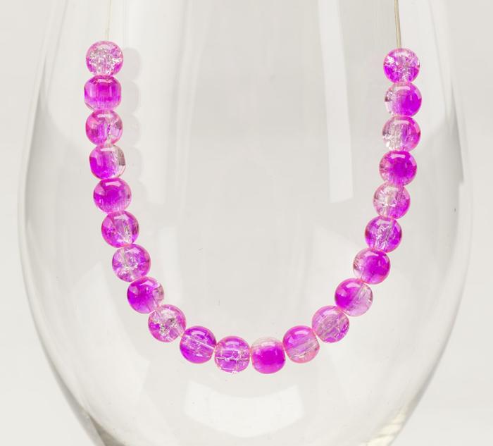 Krackelerad glaspärla rund 6 mm, Knallrosa/Klar (40st)