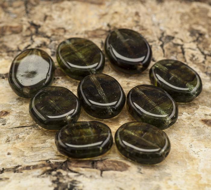 Glaspärla Fantasi 10x11 mm, Grågrön (10st)
