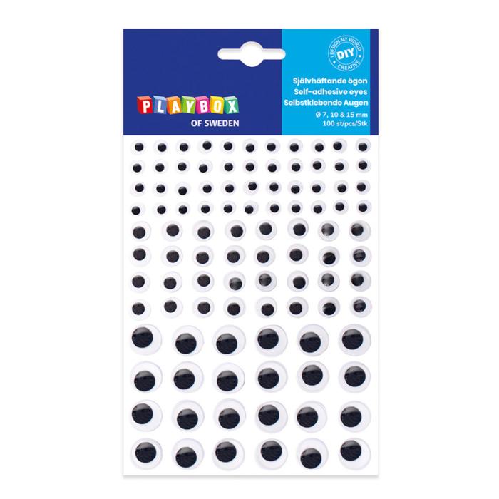 Googly eyes på ark, Svartvit (100st)