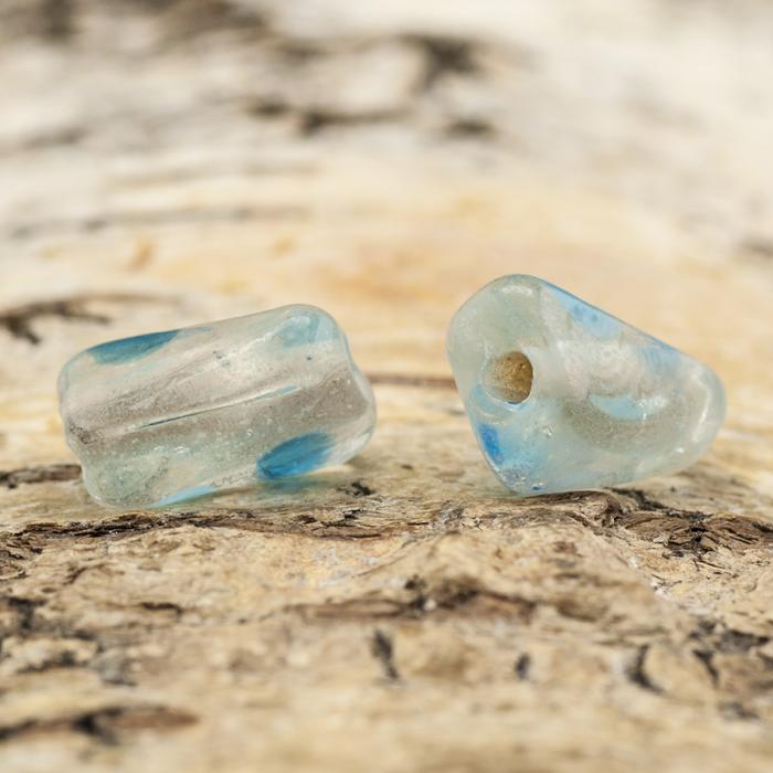 Glaspärla Vriden 9x13 mm, Turkos/Klar (5st)