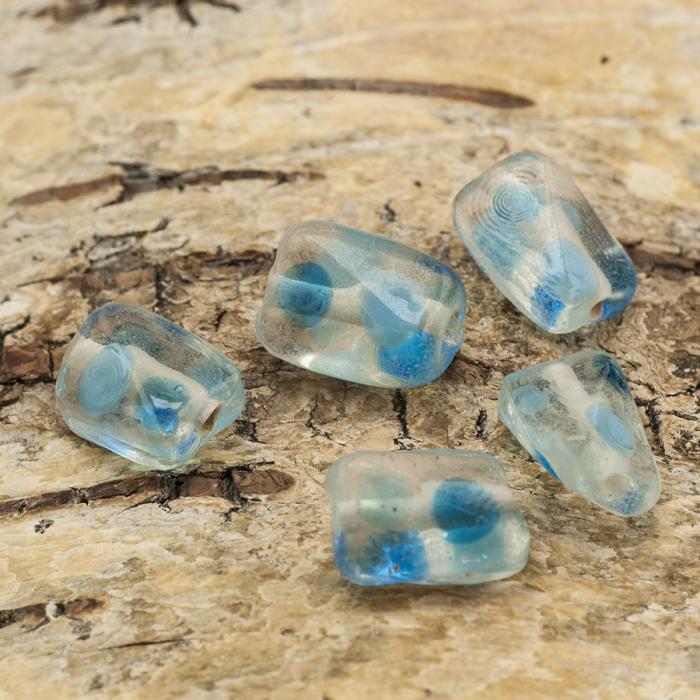 Glaspärla Vriden 9x13 mm, Turkos/Klar (5st)