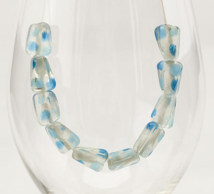 Glaspärla Vriden 9x13 mm, Turkos/Klar (5st)