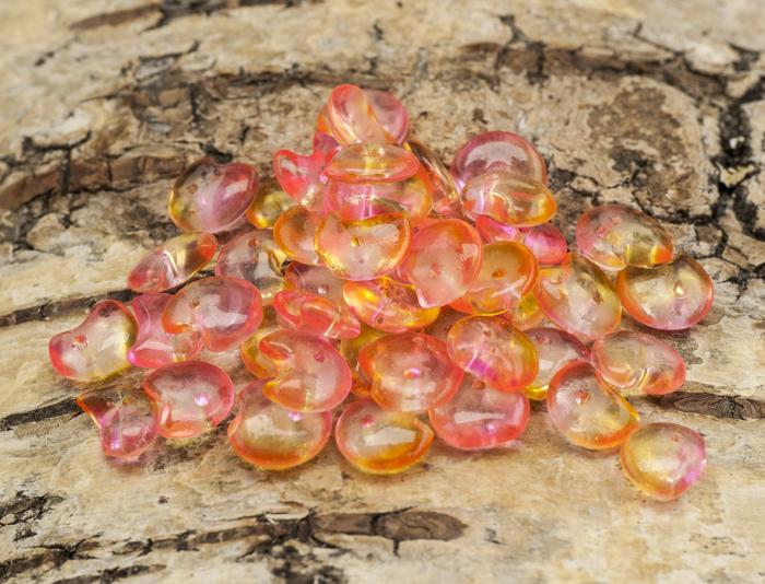 Glaspärla chip 7-8 mm, Korall/Gul (10g)