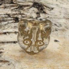Glaspärla Katt 12x12 mm, Klar/Guld (5st)