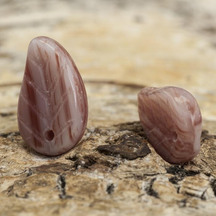 Glaslöv 9x14 mm, Rosa/Vit (10st)