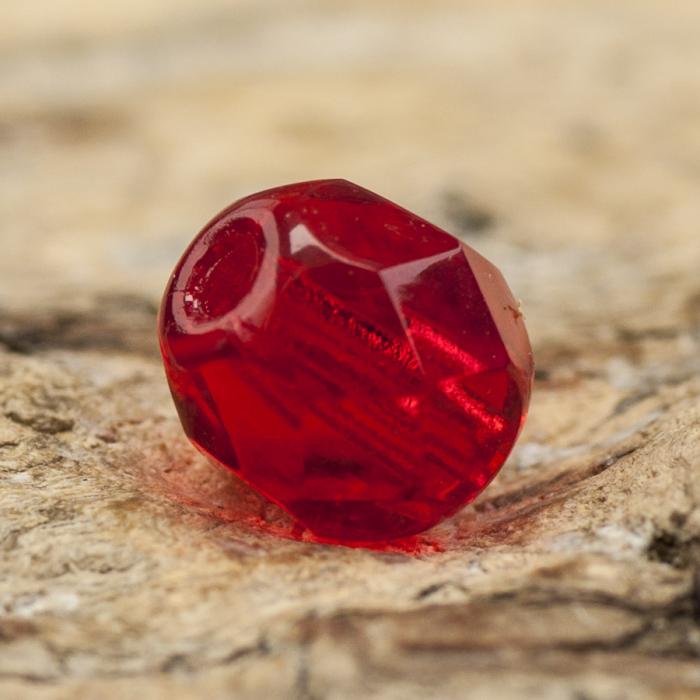 Glaspärla facetterad 4,5x5 mm, Ljusröd (25st)