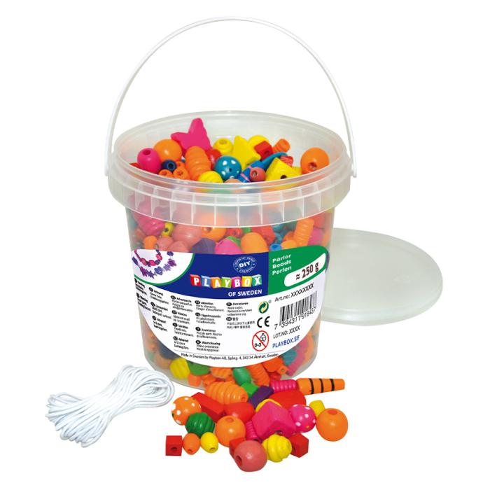 Träpärlor i hink 8-25 mm, Färgmix (250 g)