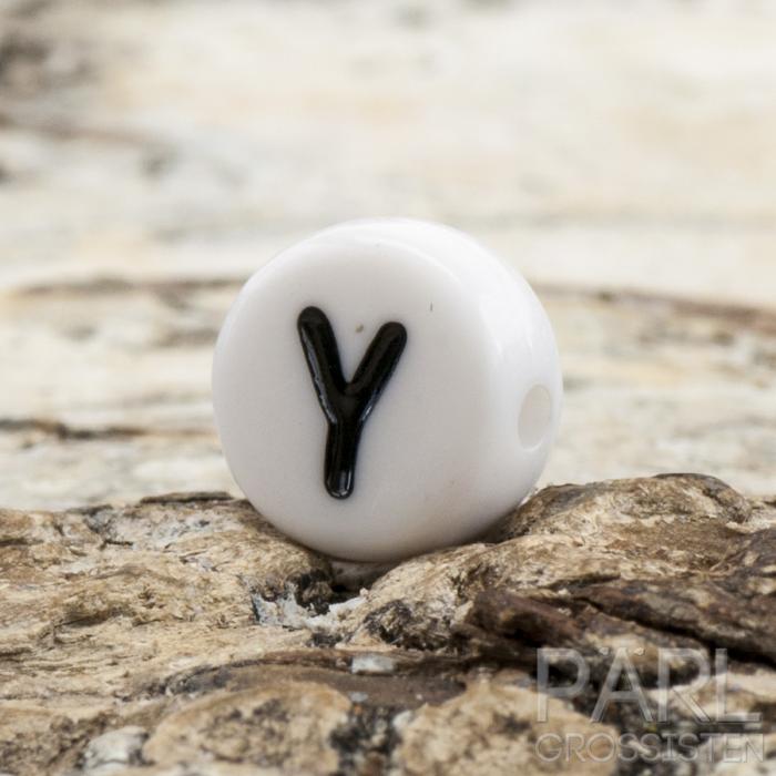 Bokstavspärla Y 7 mm, Vit (25st)