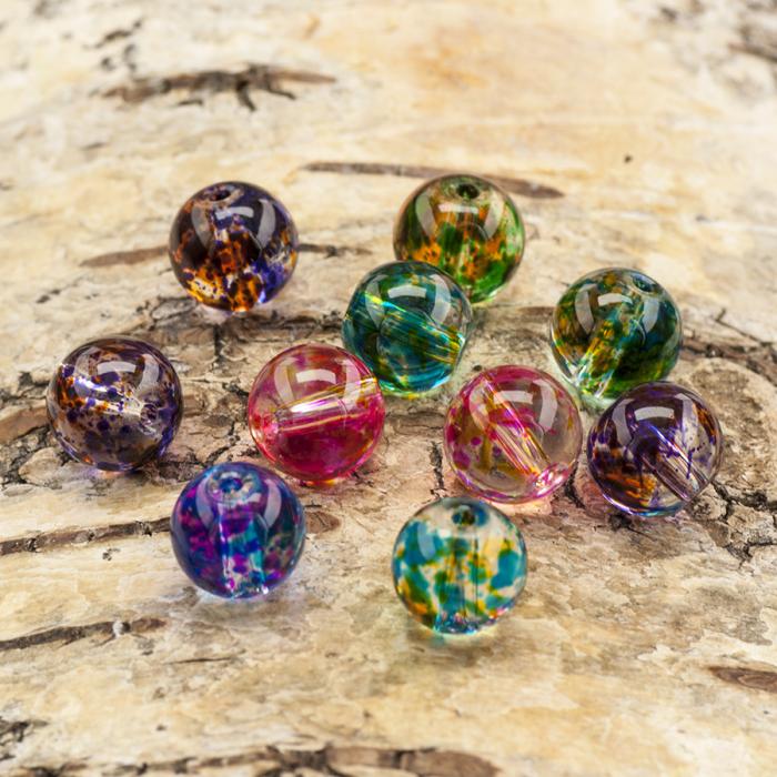 Glaspärla spraymålad 10 mm, Klar/Färgmix (10st)