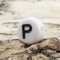 Bokstavspärla P 7 mm, Vit (25st)
