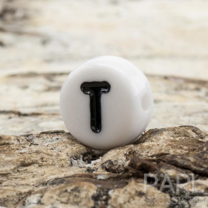 Bokstavspärla T 7 mm, Vit (25st)