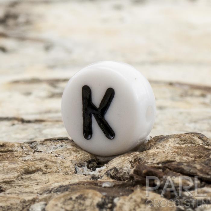 Bokstavspärla K 7 mm, Vit (25st)