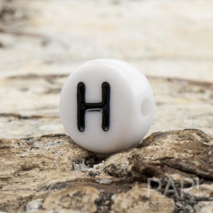 Bokstavspärla H 7 mm, Vit (25st)