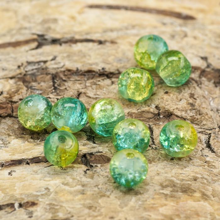 Krackelerad glaspärla rund 6 mm, Turkos/Gul (40st)