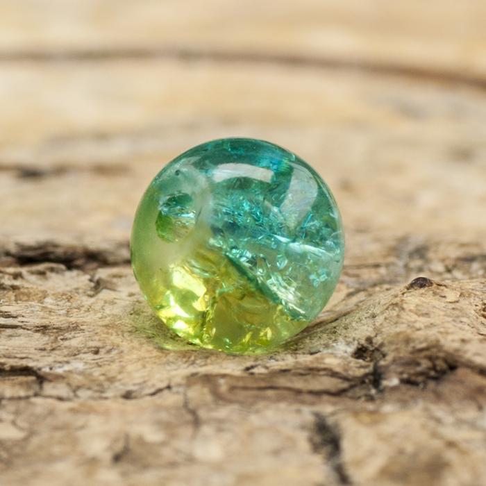 Krackelerad glaspärla rund 6 mm, Turkos/Gul (40st)