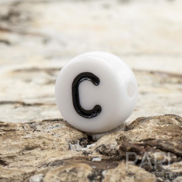 Bokstavspärla C 7 mm, Vit (25st)
