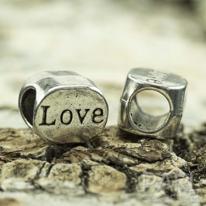 Ormlänkspärla Love 8x9x7 mm, Antiksilver (5st)