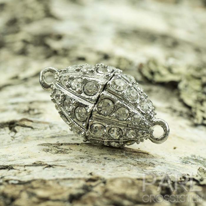 Magnetlås oval med strass, Platinafärg (st)